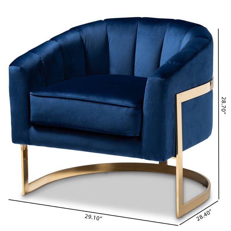 Tomasso Velvet Lounge Chair Blue - Baxton Studio: Polyester Upholstery, No Assembly, Modern Armchair