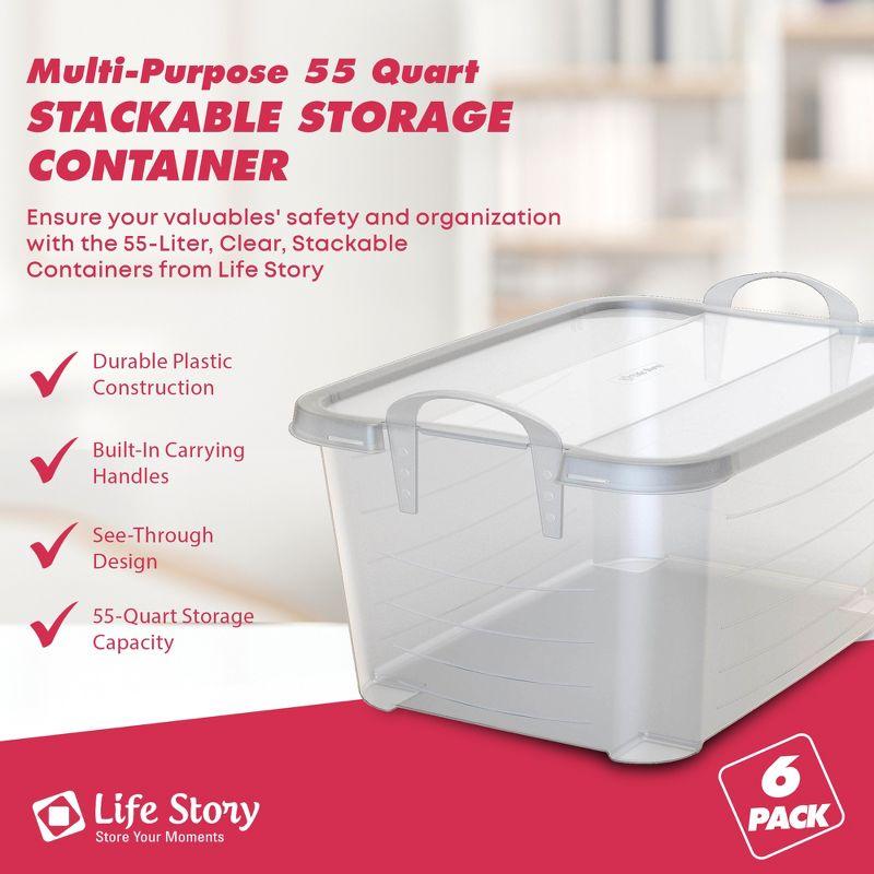 Life Story Multi-Purpose 55 Quart Stackable Storage Container with Secure Snapping Lids for Home Organization