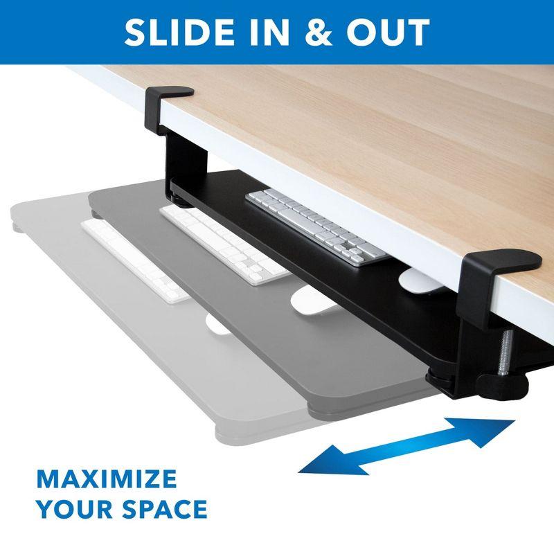 Mount-It! Clamp Keyboard Tray | Sliding Under Desk Keyboard &  Mouse Platform | Retractable Undermount Drawer | No Screws or Scratches to Assemble