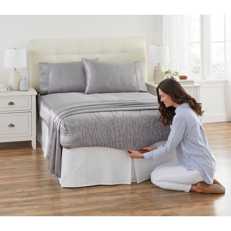 BrylaneHome Satin Bedtite; Sheet Set - Full, Silver