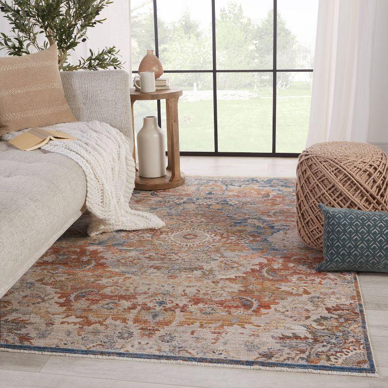 Reversible Terra Medallion Blue and Orange Wool Blend Area Rug, 47"x60"