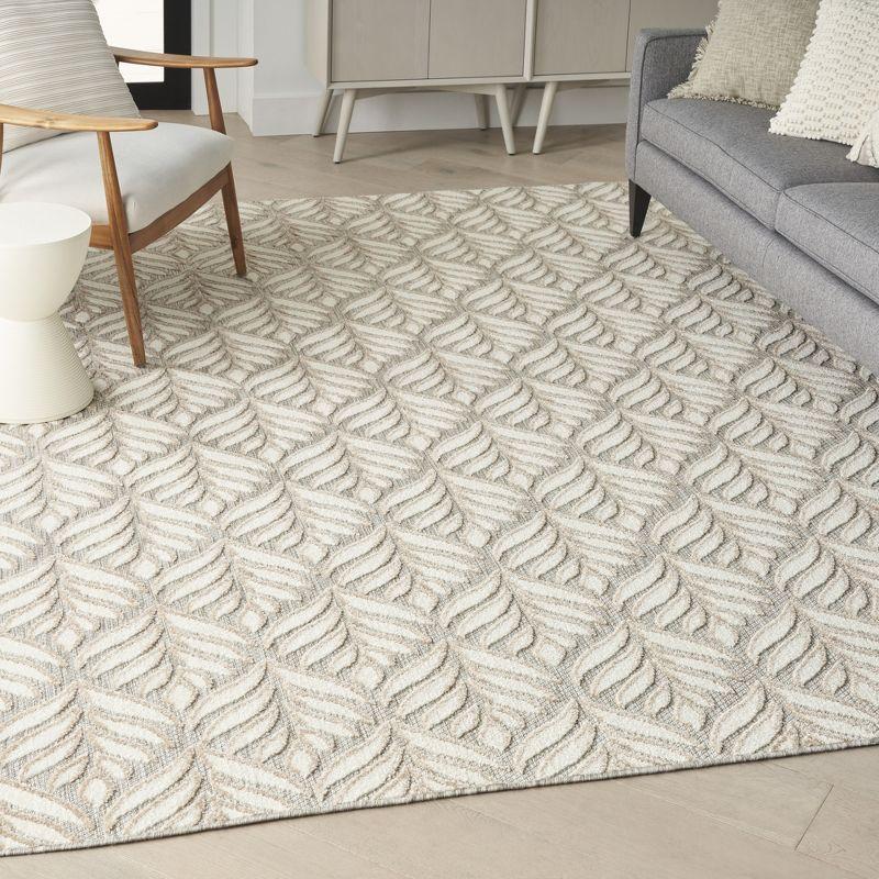 Nourison Aloha Tropical Palm Flatweave High-Low Indoor Outdoor Area Rug Ivory Grey 3'6" x 5'6"