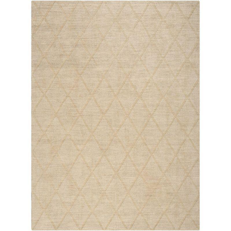 Nourison 5'3"x7'3" Wool Haven Modern Handwoven Area Rug Beige: Geometric Diamond Pattern, Medium Pile, Hand-Carved
