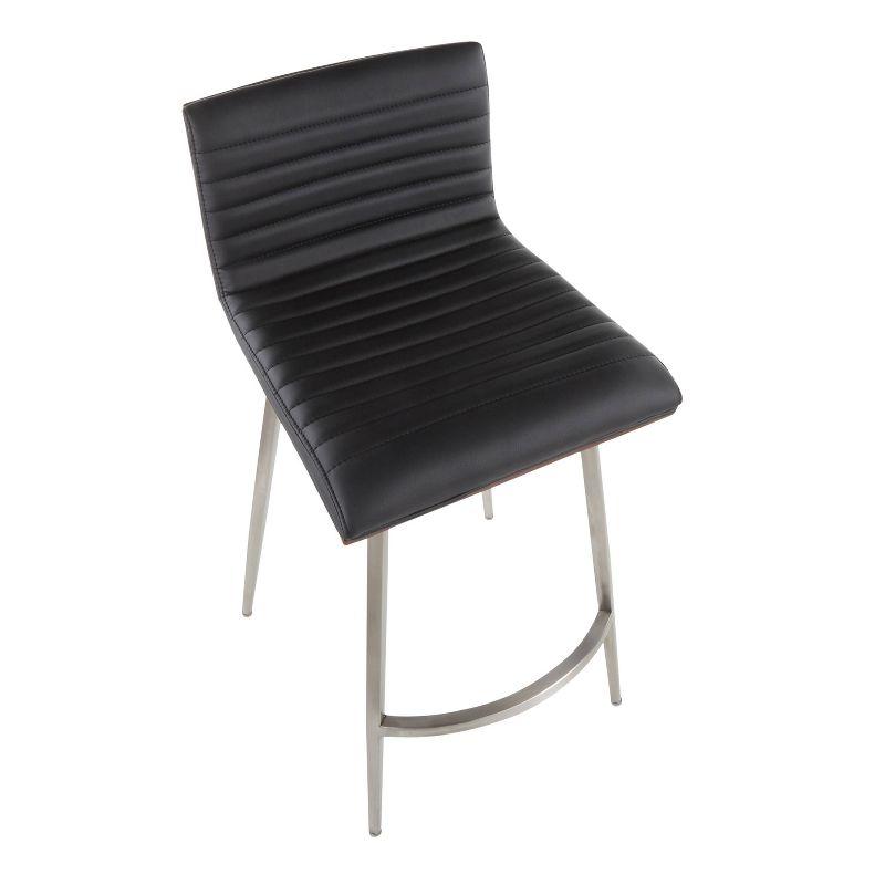 LumiSource Set of 2 Mason Contemporary Swivel Counter Height Barstools Black: Faux Leather, Steel Legs, Fixed 26" Seat Height