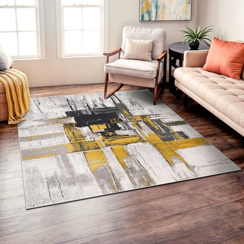 World Rug Gallery Contemporary Modern Abstract Area Rug - Gold 6'6"x6'6"