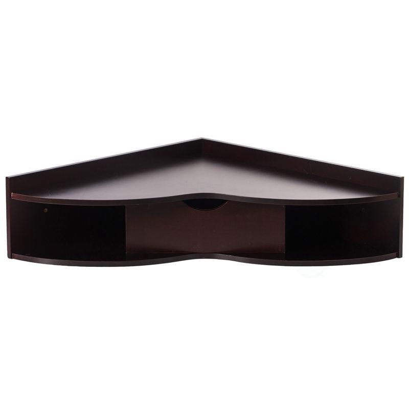 Basicwise Brown Corner Desk Heart Shaped Wall Mounted Office Table with Drawer and Two Shelves Computer Writing Desk