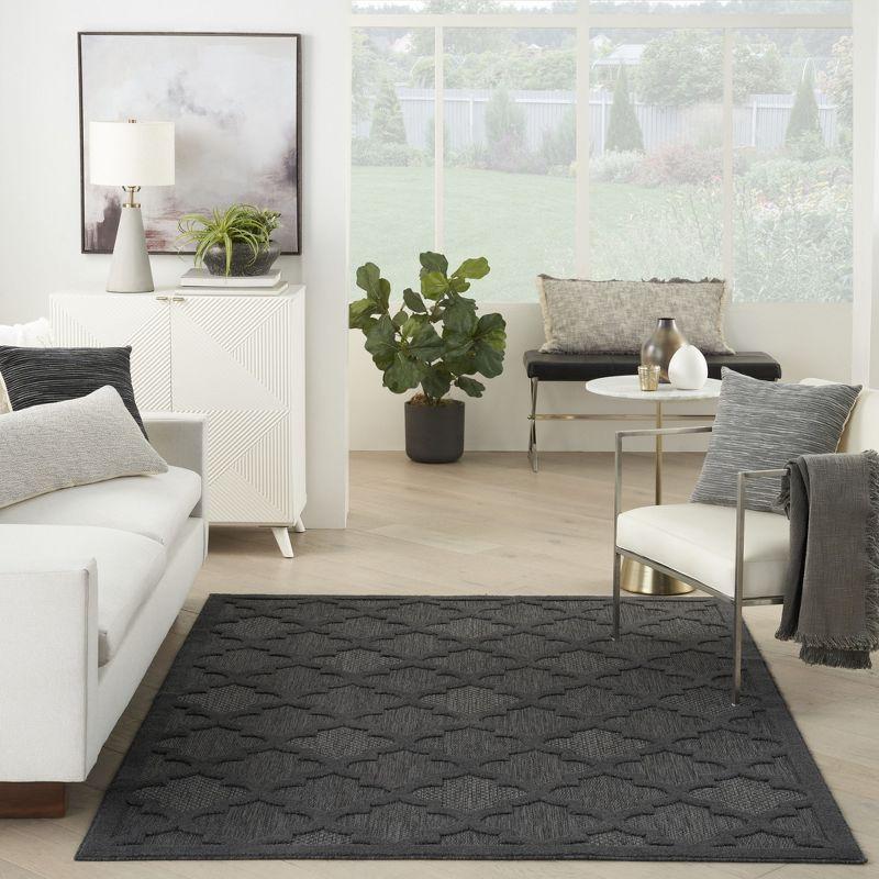 Nourison Easy Care 5' x 7' Charcoal Black Modern Flatweave Indoor/Outdoor Rug