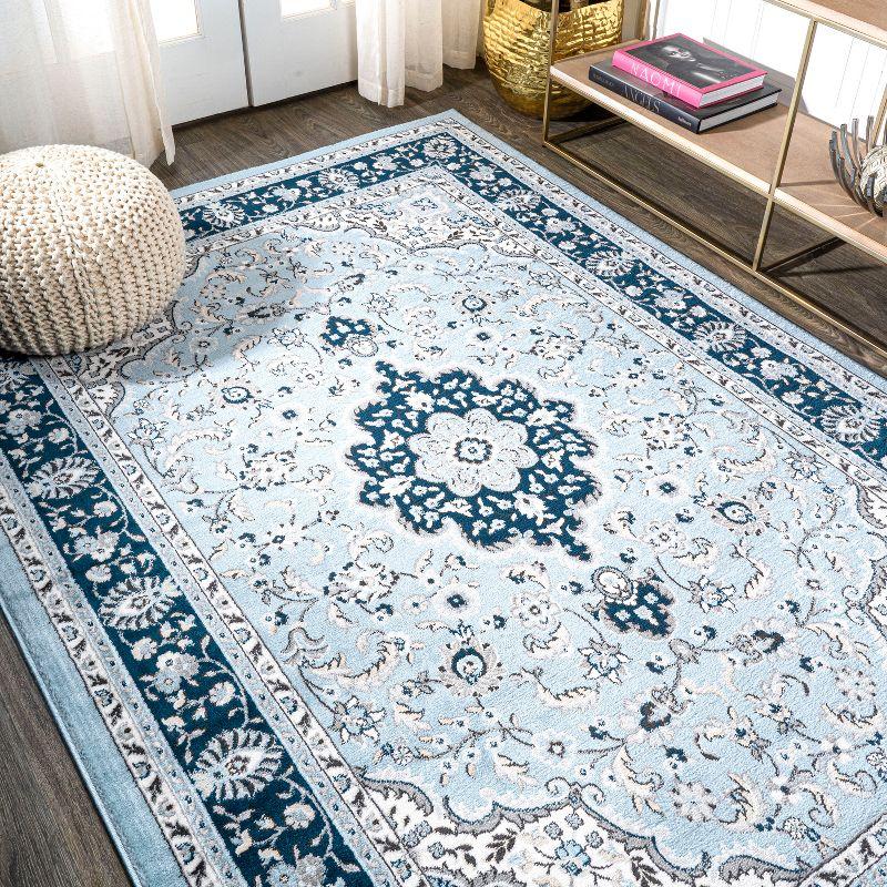 Palmette Navy Blue Synthetic 3' x 5' Easy-Care Area Rug