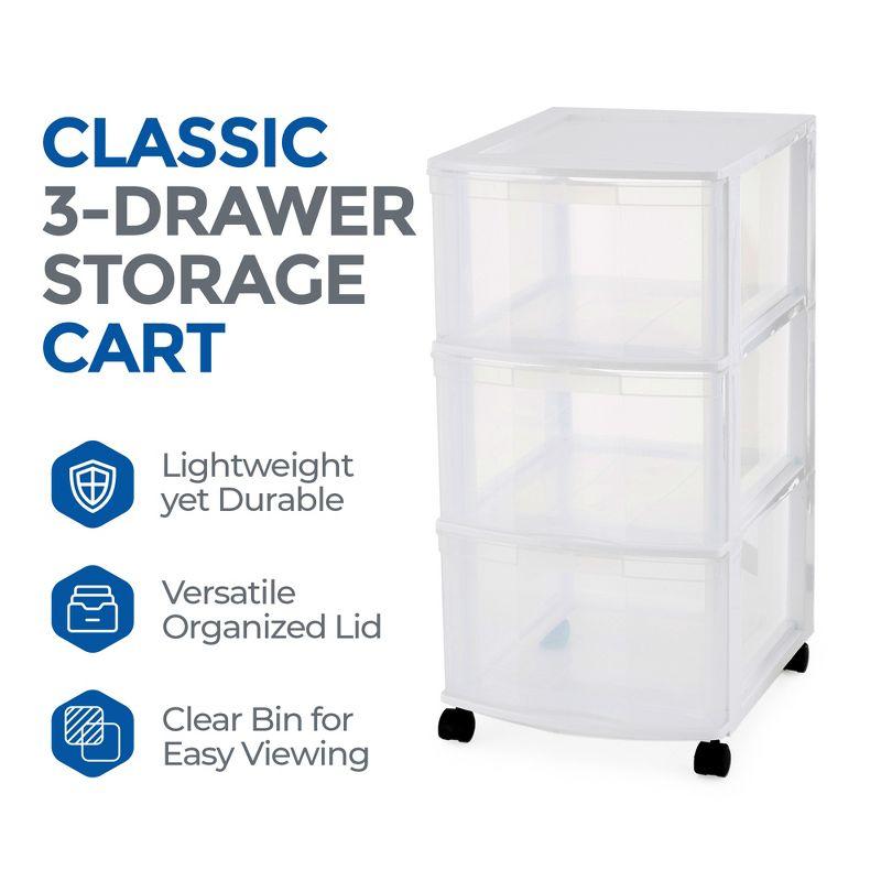 Gracious Living 3-Drawer Organizer Cart, Plastic Drawer Storage for Home or Office, White