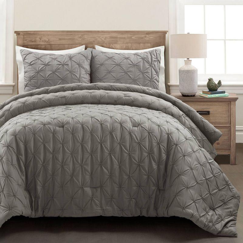 Gray King Cotton Pintuck Comforter Set