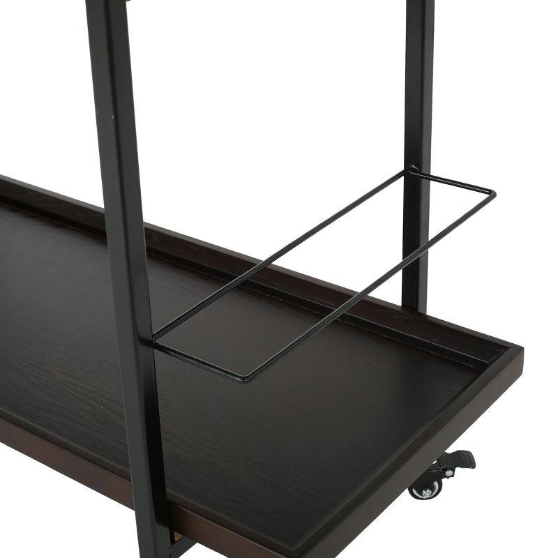 GDFStudio Harrison Industrial Faux Wood and Iron Bar Cart with Wheels, Dark Walnut