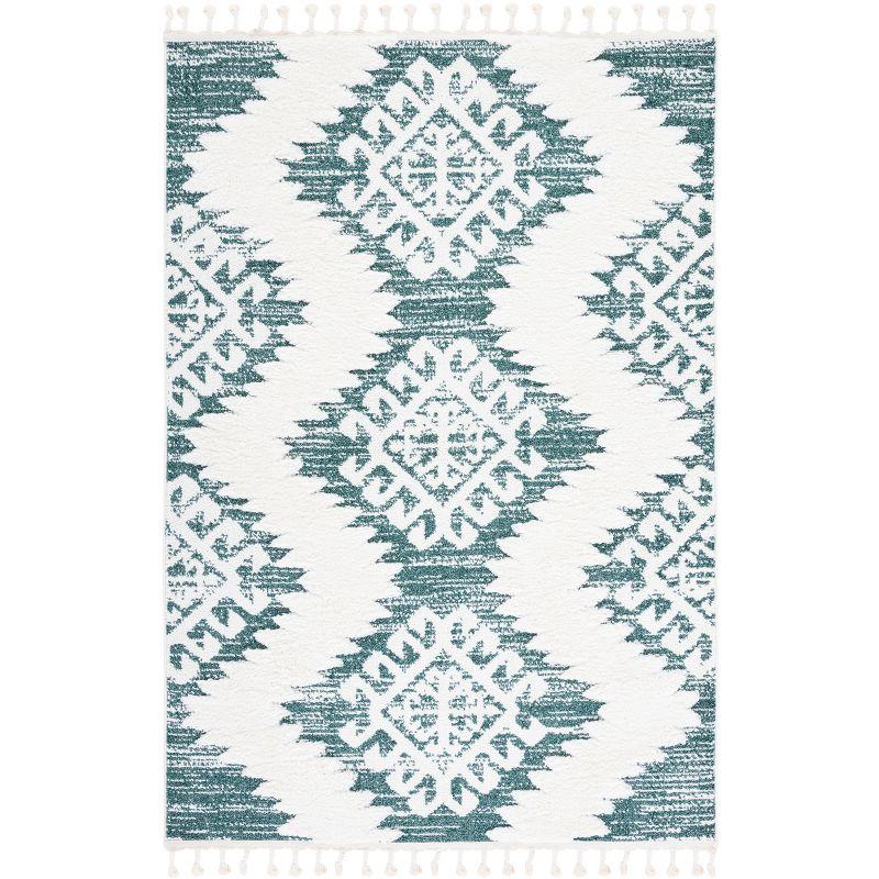 Moroccan Tassel Shag 652 Area Rug In Green / Ivory