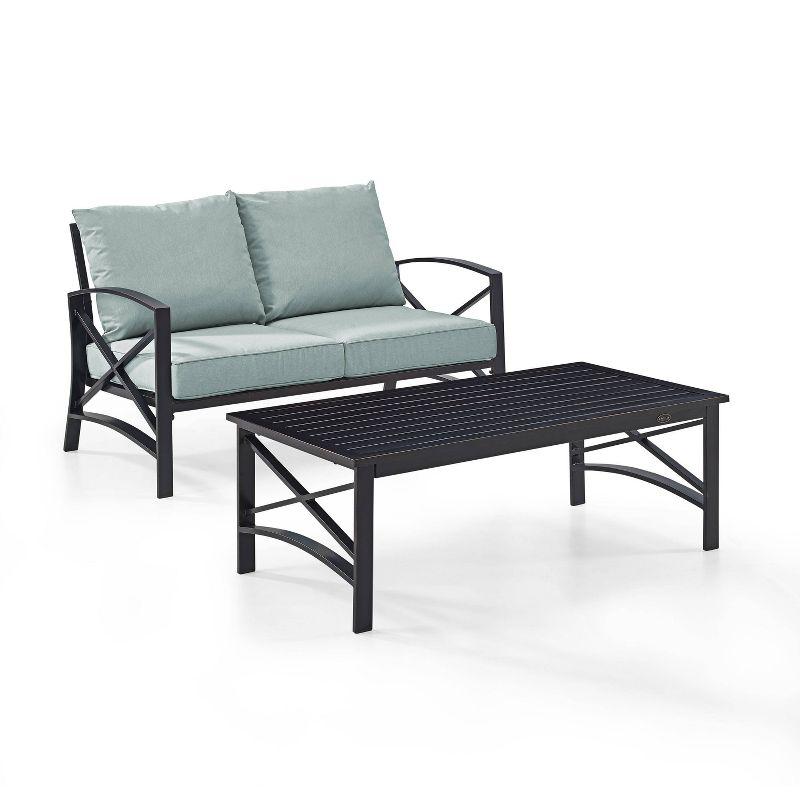 Kaplan 2-Piece Outdoor Steel Loveseat and Coffee Table Set with Green Cushions