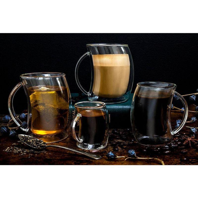 JoyJolt Caleo Collection Glass Coffee Cups - Set of 4 Double Wall Insulated Mug Glass  - 13.5-Ounces