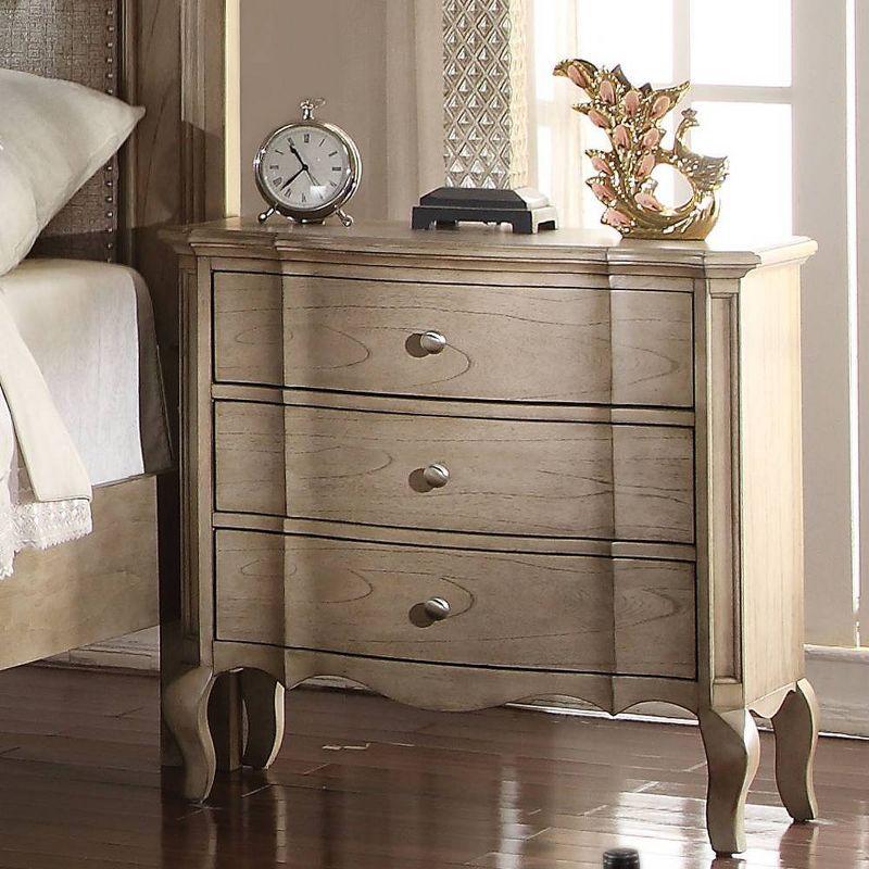 Antique Taupe 3-Drawer Nightstand with Cabriole Legs