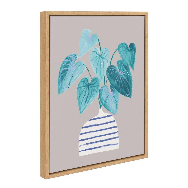 18" x 24" Sylvie Minimal Houseplant in Stripey Vase Gray Framed Wall Canvas - Kate & Laurel All Things Decor