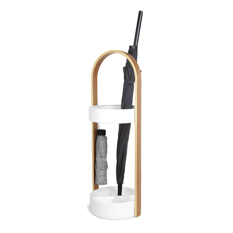 Bellwood Modern White-Natural Wood & Steel Freestanding Umbrella Stand