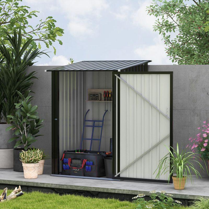 Dark Gray Metal Outdoor Storage Shed with Lockable Door