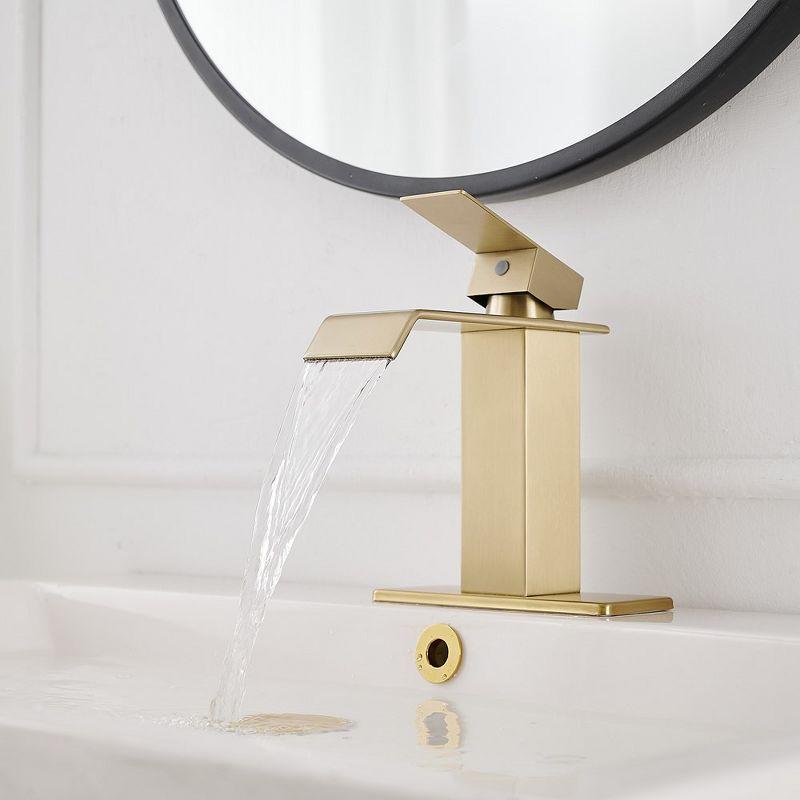 BWE Waterfall Single Hole Single-Handle Low-Arc Bathroom Faucet With Supply Line