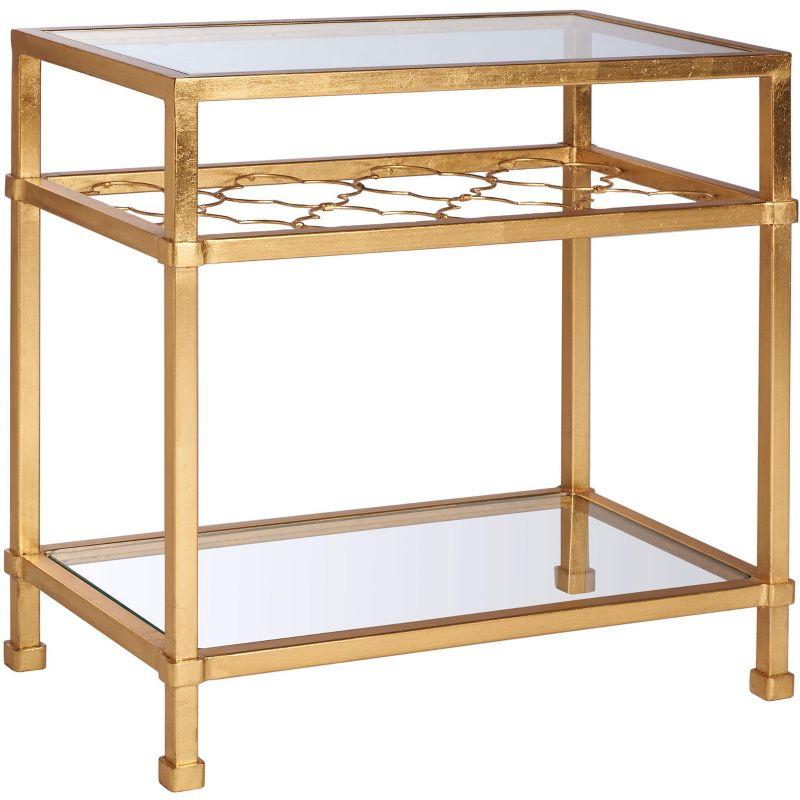 Hanzel Gold Leaf Glass Side Table - AMH8312A - Gold/Glass - Safavieh Couture