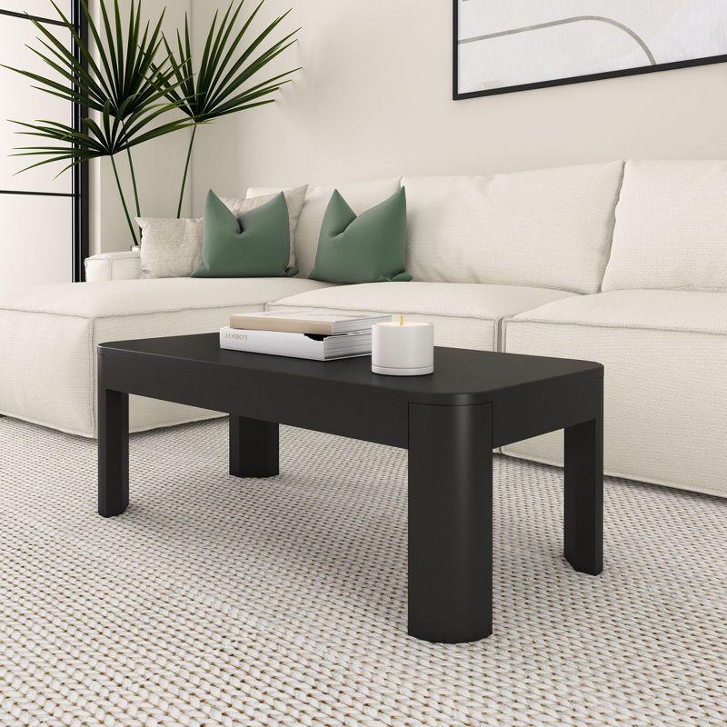 Modern Black Solid Wood Rectangular Coffee Table with Rounded Edges