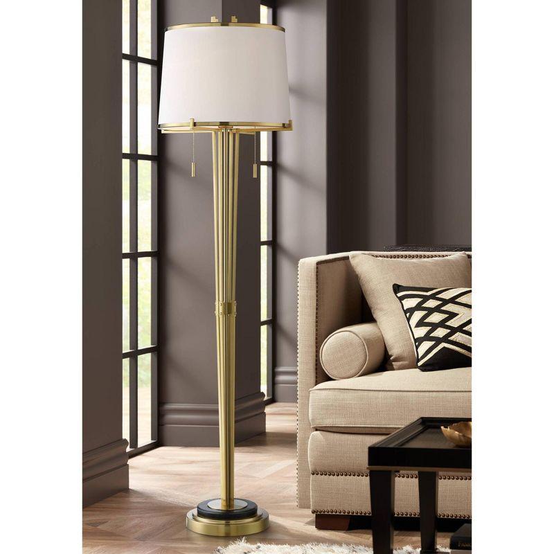 Black Marble and Brass Modern Floor Lamp with Linen Shade