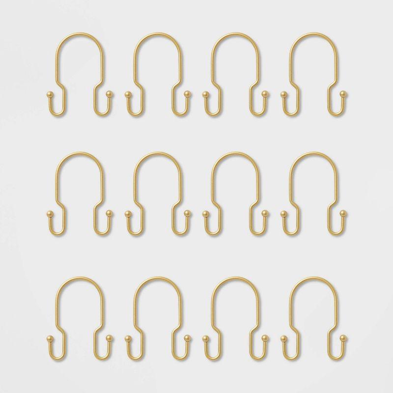 Metal Double Shower Hooks Brass - Room Essentials™: Iron Construction, Powder-Coated Finish, Set of 12 Curtain Rings