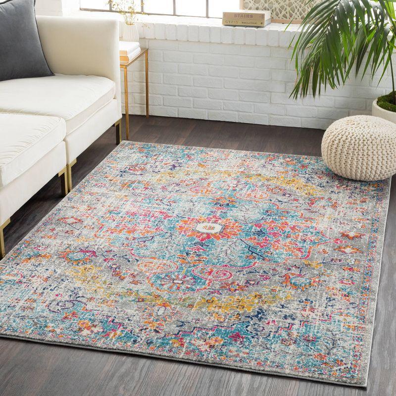 Elegant Gray Synthetic 63'' Stain-Resistant Rectangular Rug