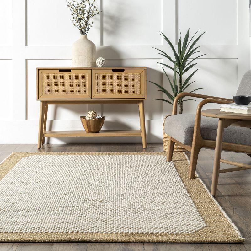 Beige Rectangular 8' x 10' Wool and Cotton Area Rug