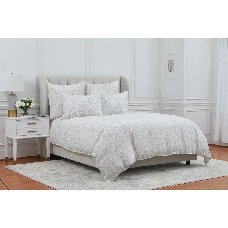 Carolina Queen Gray Damask Cotton Linen Duvet Cover