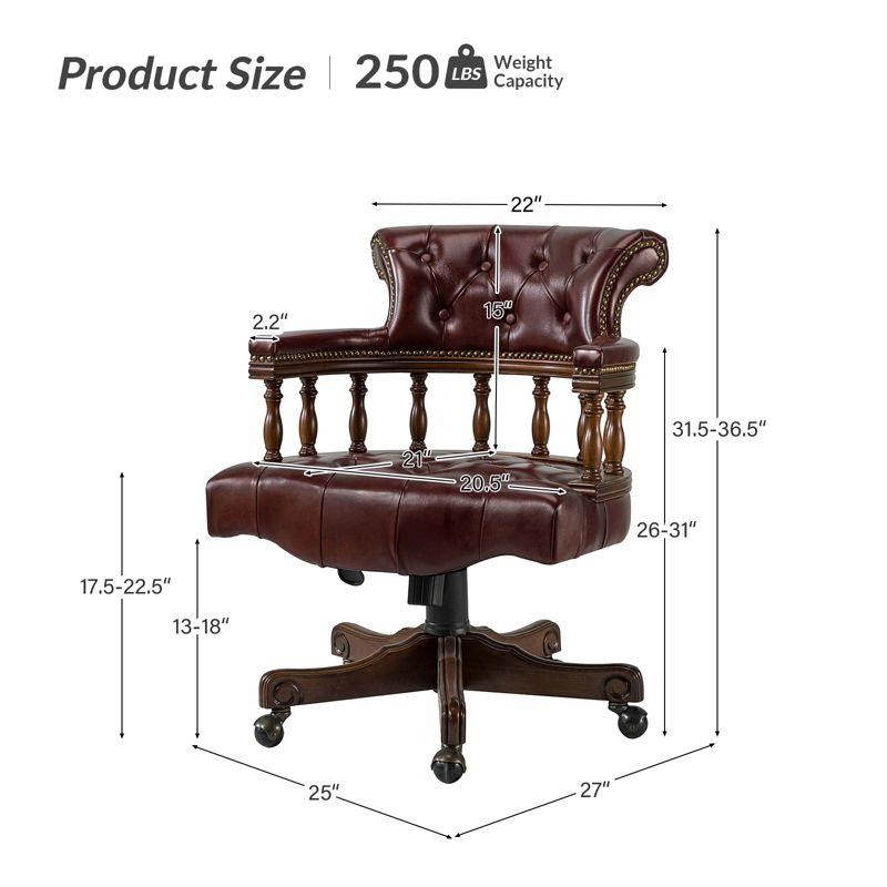 Zacharie  Chesterfield Captains Classical Genuine Leather Height-adjustable Executive Chair with Nailhead Trims  | KARAT HOME