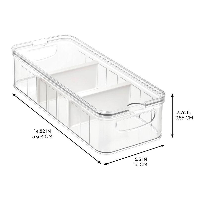 iDesign iDesign Crisp Plastic Refrigerator Pantry Divided Bin with Handles, 14.8" x 6.3" x 3.7", Clear