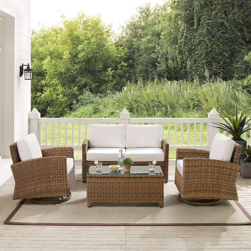 Bradenton 4-Person Weathered Brown Outdoor Conversation Set with Sunbrella White Cushions