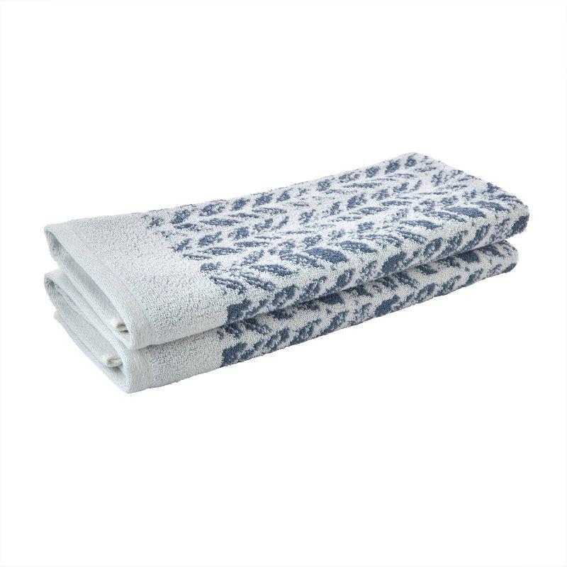 2pc Distressed Leaves Hand Towel Set Blue - SKL Home: Cotton Jacquard, Midweight, Machine Washable