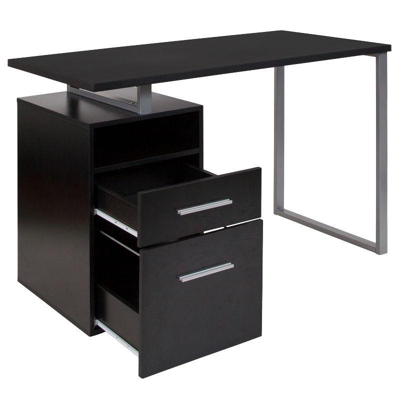 Harwood Dark Ash 51" Computer Desk with Silver Metal Frame and Drawers