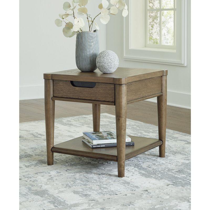 Brown Wood Rectangular End Table with Storage Drawer