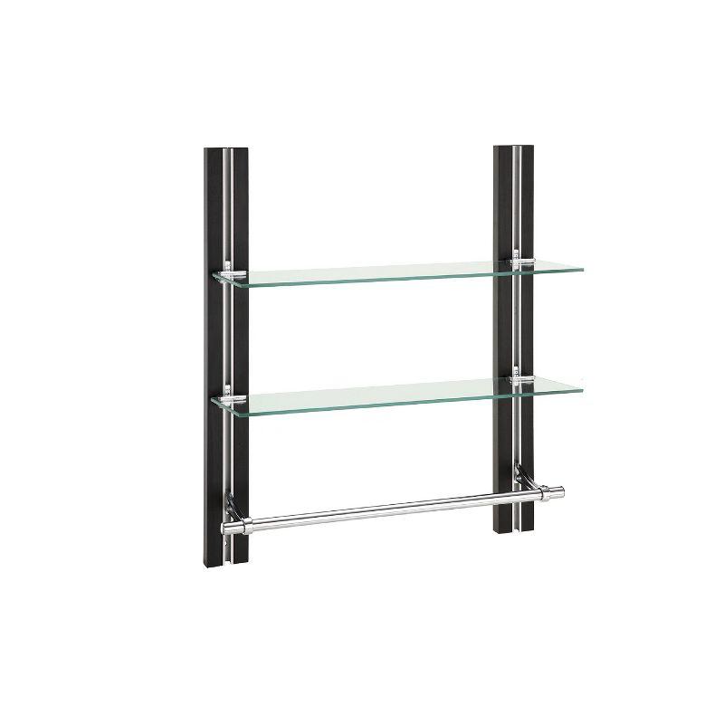 Organize It All Two Tier Deluxe Wood Glass Shelf with Towel Bar Brown : Microfiber, Machine Washable, Non-Slip Backing