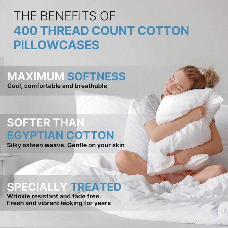 CGK Linens 400 Thread Count 100% Cotton Pillowcase Set of 2 - Soft Sateen Pillow Covers in Sage Green, Size Queen