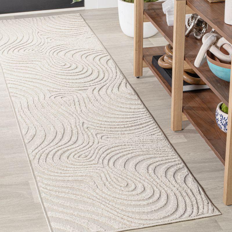 JONATHAN Y Maribo High-Low Abstract Groovy Striped Cream/Ivory 2 ft. x 8 ft. Indoor/Outdoor Runner Rug