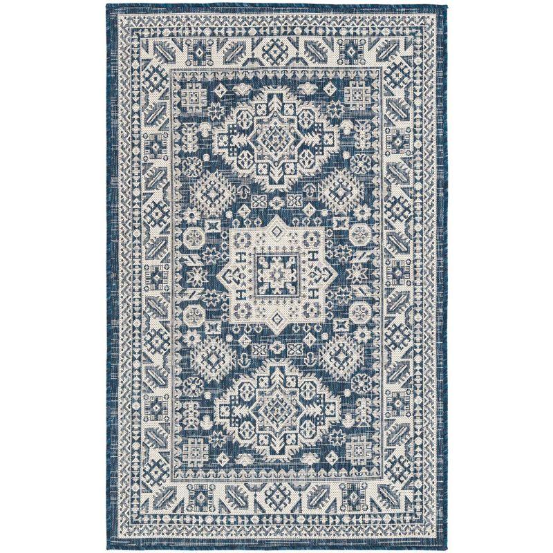 Outdoor Aztec Medallion 3x5 Blue Reversible Area Rug