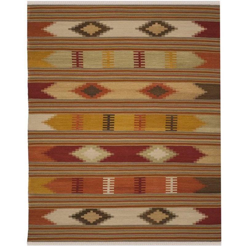 Handmade Red and Multi Geometric Wool Kilim Area Rug