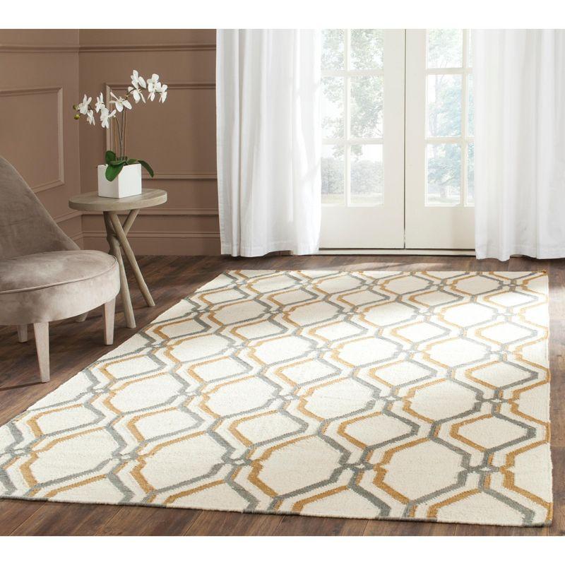 Ivory and Gray Geometric Wool Flat Woven Area Rug