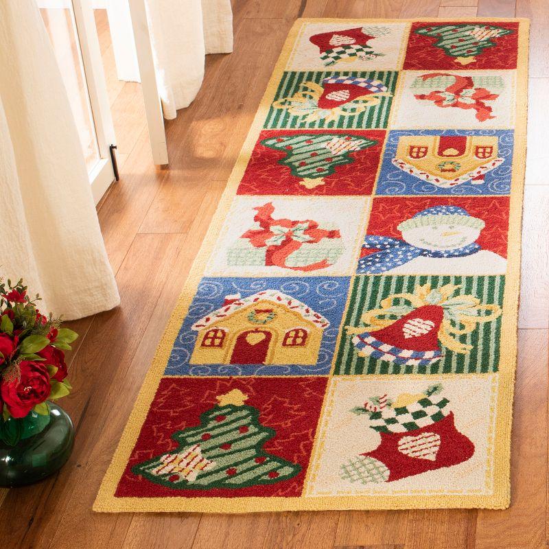 Ivory and Multi Wool Hand-Hooked Christmas Runner Rug