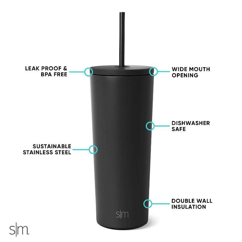 24oz Black Insulated Stainless Steel Travel Tumbler with Straw