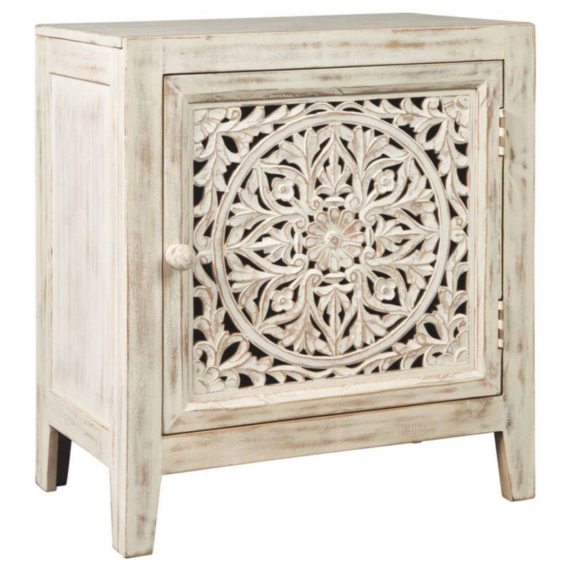 Fossil Ridge Accent Cabinet White - Signature Design by Ashley: Antique Floral Carved, Storage Shelf