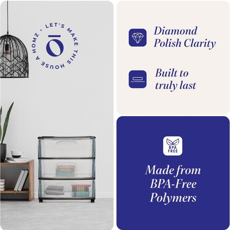 Homz Homz Tall Solid Plastic 3 Drawer Storage Cart with Wheels (Set of 2)