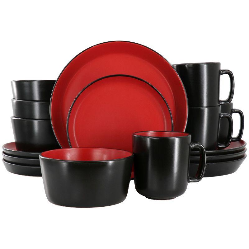 Red and Black Ceramic 16-Piece Dinnerware Set