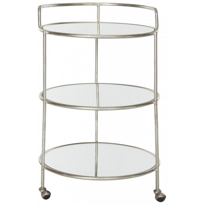 Dulcinea Transitional Silver Round Bar Cart with Mirrored Shelves