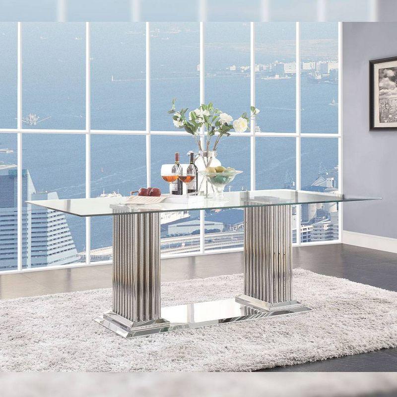 Cyrene Rectangular Glass and Stainless Steel Dining Table