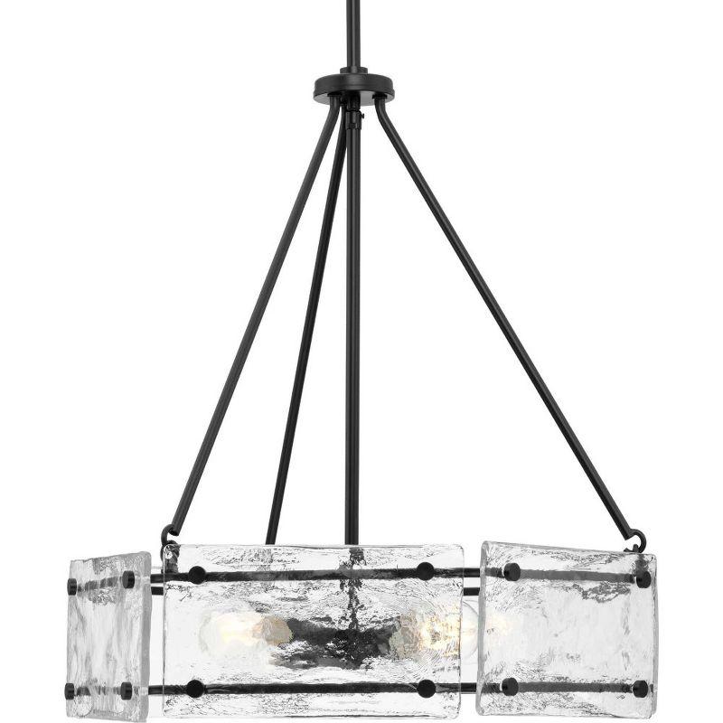 Rivera Matte Black 4-Light Chandelier with Textured Glass